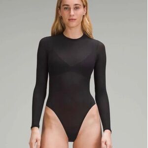 Lululemon Wundermost Nulu Mesh Long-Sleeve Crewneck Bodysuit Black